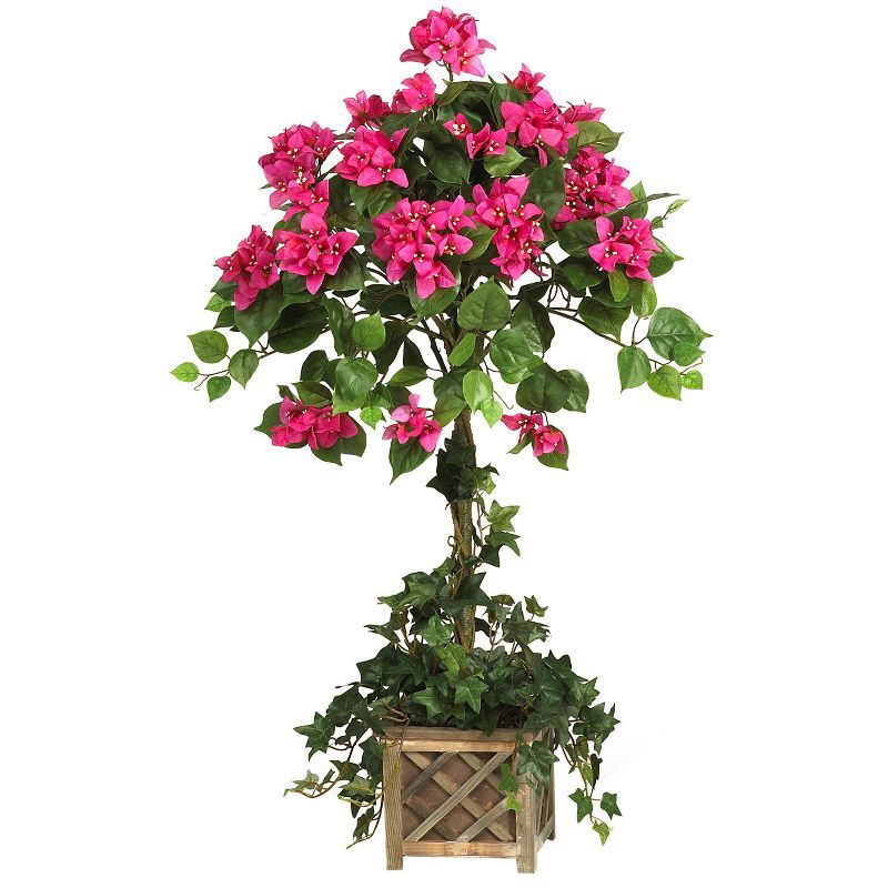 34" Pink Silk Bougainvillea Topiary with Wooden Planter