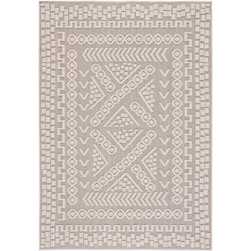 Beige and Light Beige Geometric Braided Rectangular Rug