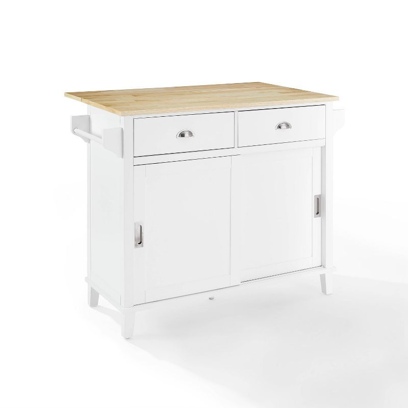 White and Natural Wood Drop Leaf Kitchen Island Cart