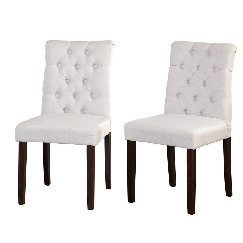 Set of 2 Gray Upholstered Parsons Dining Chairs with Tufted Back