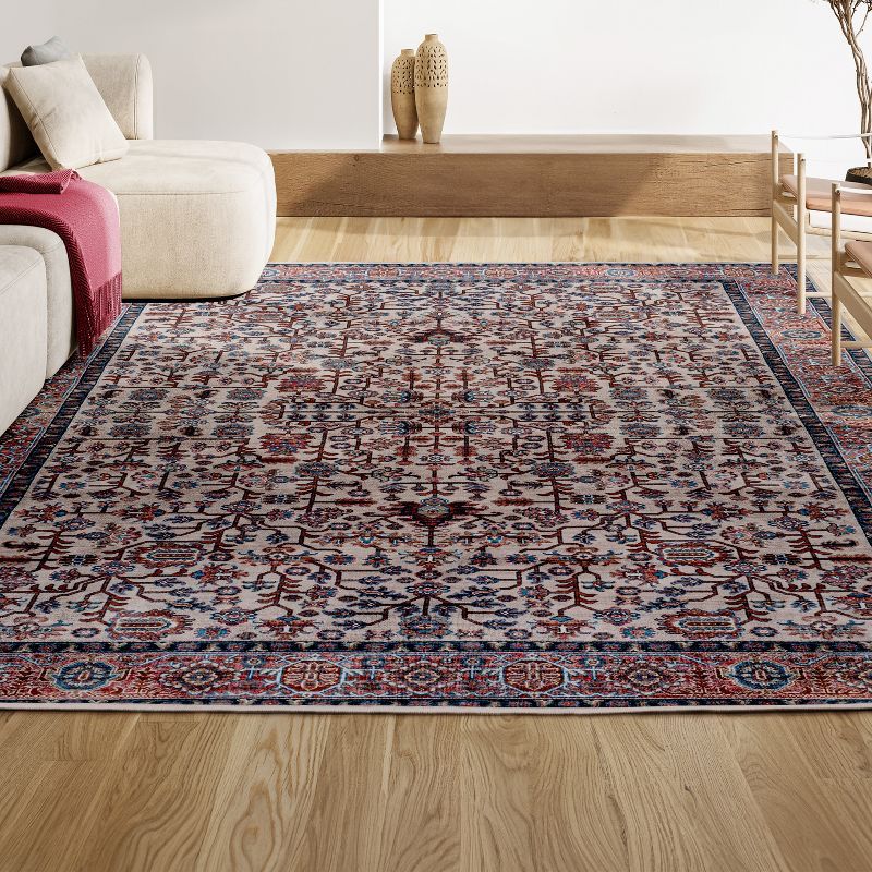Kemer Persian Washable Chenille Beige/Red/Blue 3 ft. x 5 ft. Area Rug
