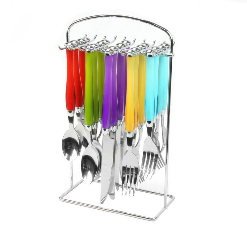 Santoro 20-Piece Colorful Stainless Steel Flatware Set with Hanging Rack