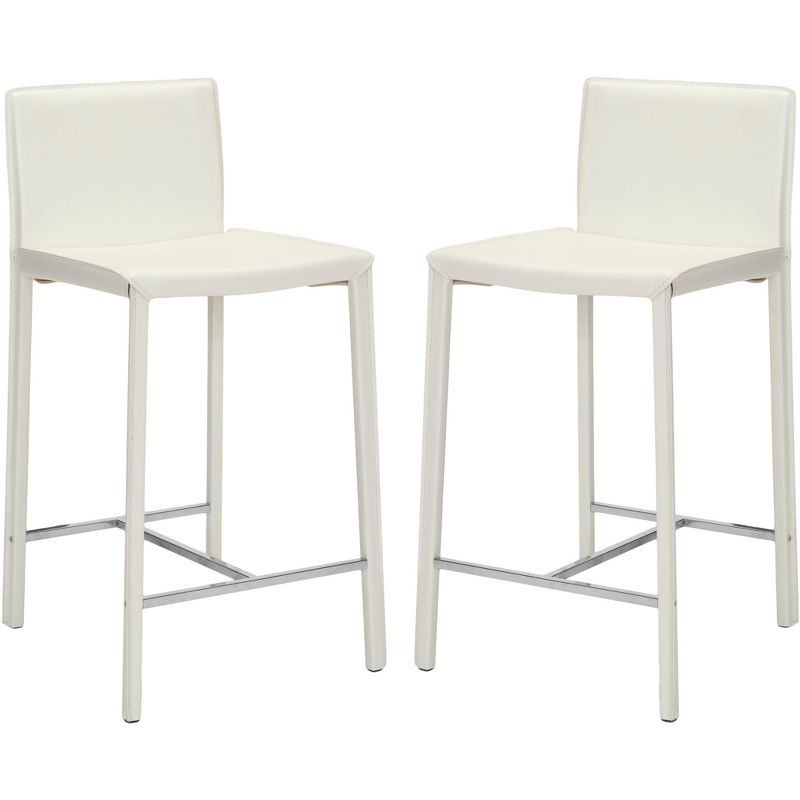 Transitional Sleek White Leather Counter Stools, Set of 2