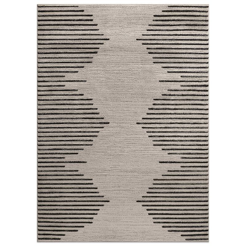 Cream and Black Synthetic Flat Woven 5' x 7' Area Rug