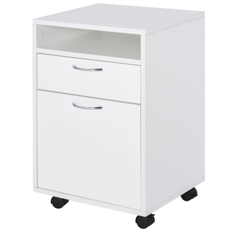 White Mobile Storage Cabinet with 2 Drawers and Castors