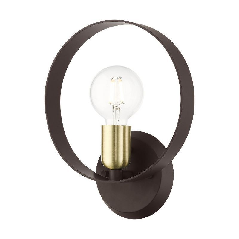 Modesto Mid-Century Bronze Steel Circular Sconce with Satin Brass Accent