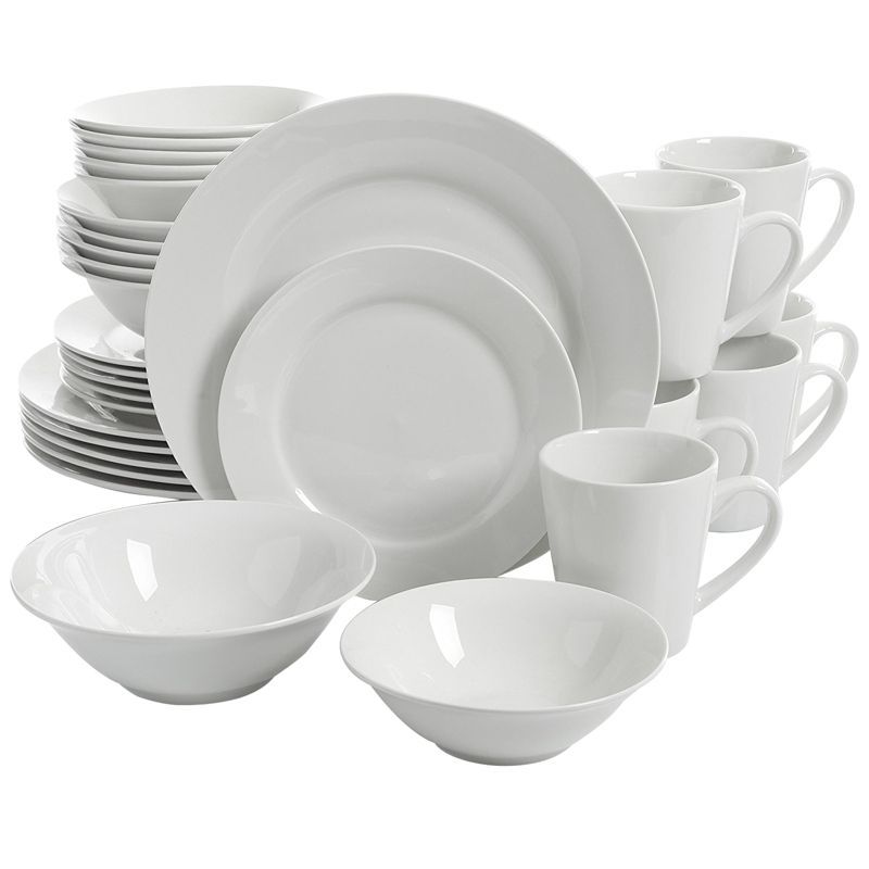 Noble Court White Ceramic 30-Piece Dinnerware Set