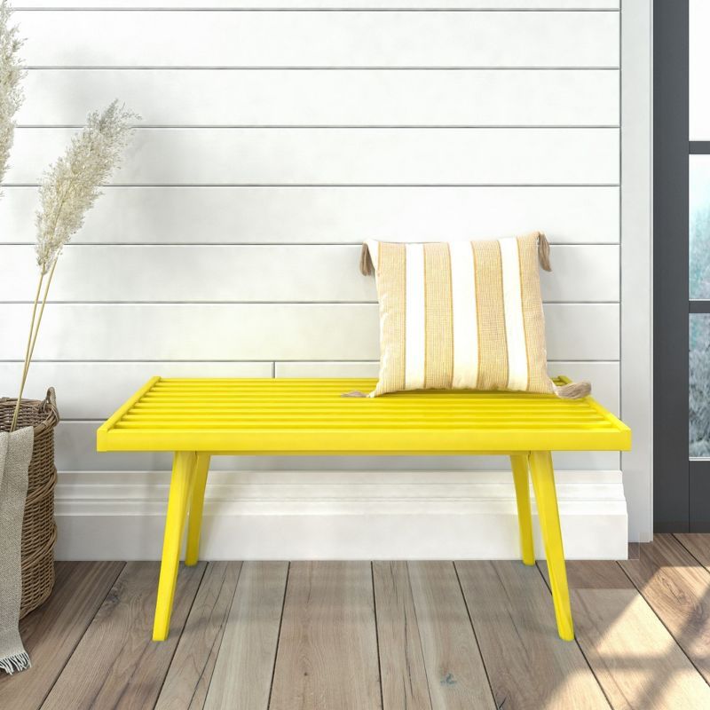 Mid-Century Yellow Pine and Birch Entryway Bench