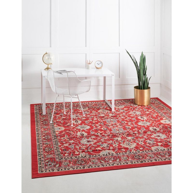 Reversible Red and Ivory Square Synthetic Area Rug