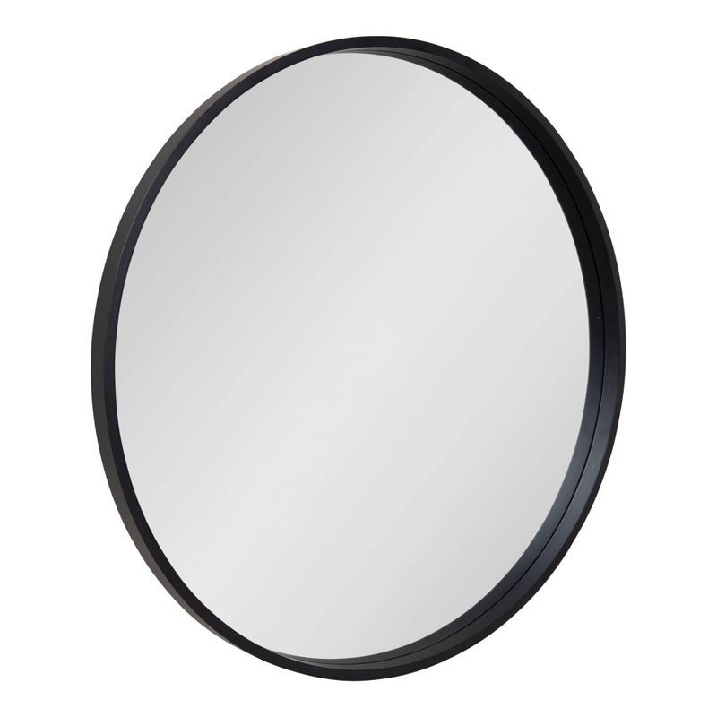 Travis 31.5" Black Round Wood Wall Mirror