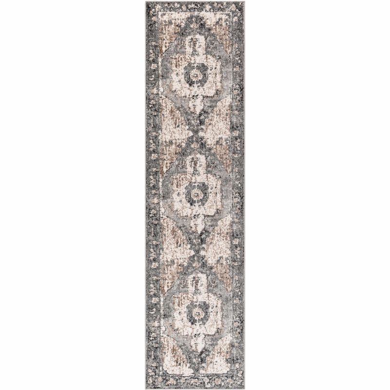 Ivory and Charcoal Synthetic Medium Pile Runner Rug