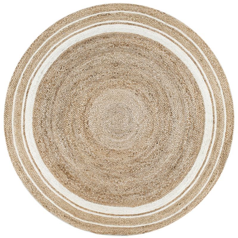 Handmade Round Off-White and Natural Jute Area Rug, 8'0"