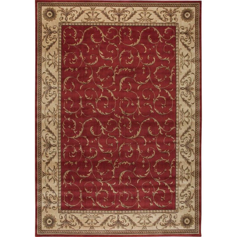 Red and Beige Rectangular Synthetic Area Rug 5' x 7'