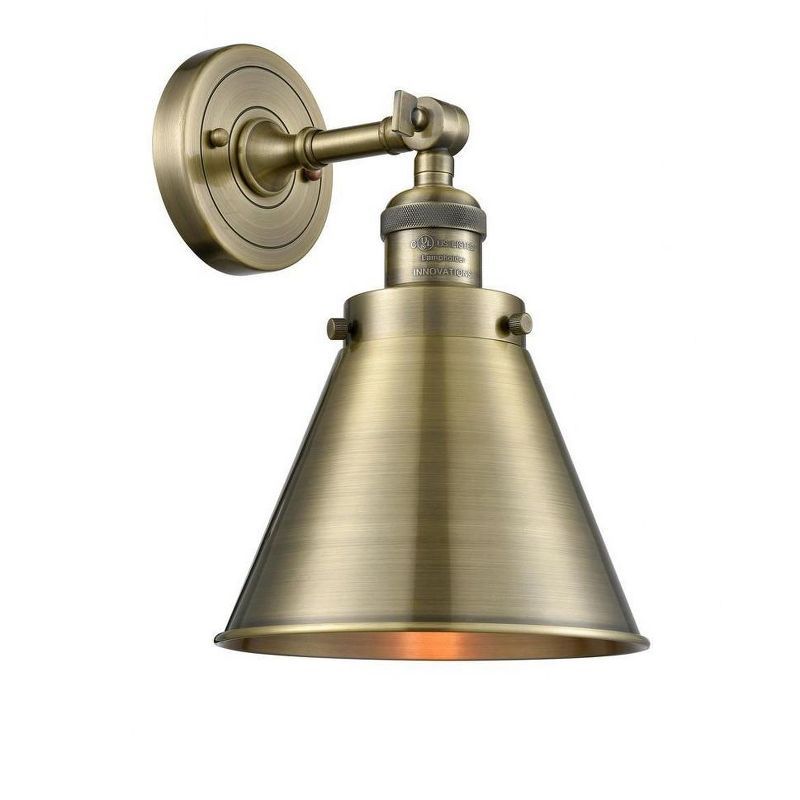 Antique Brass Cone Shade Outdoor Sconce, Dimmable 13" Tall