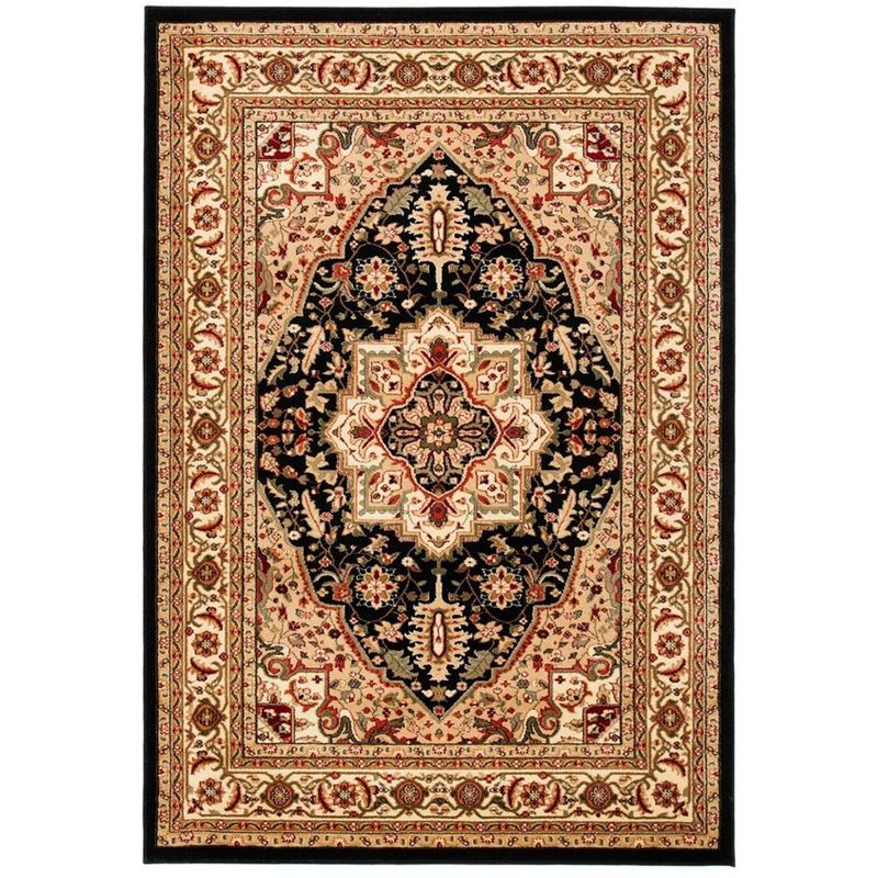 Lyndhurst Black and Beige Round Synthetic Area Rug