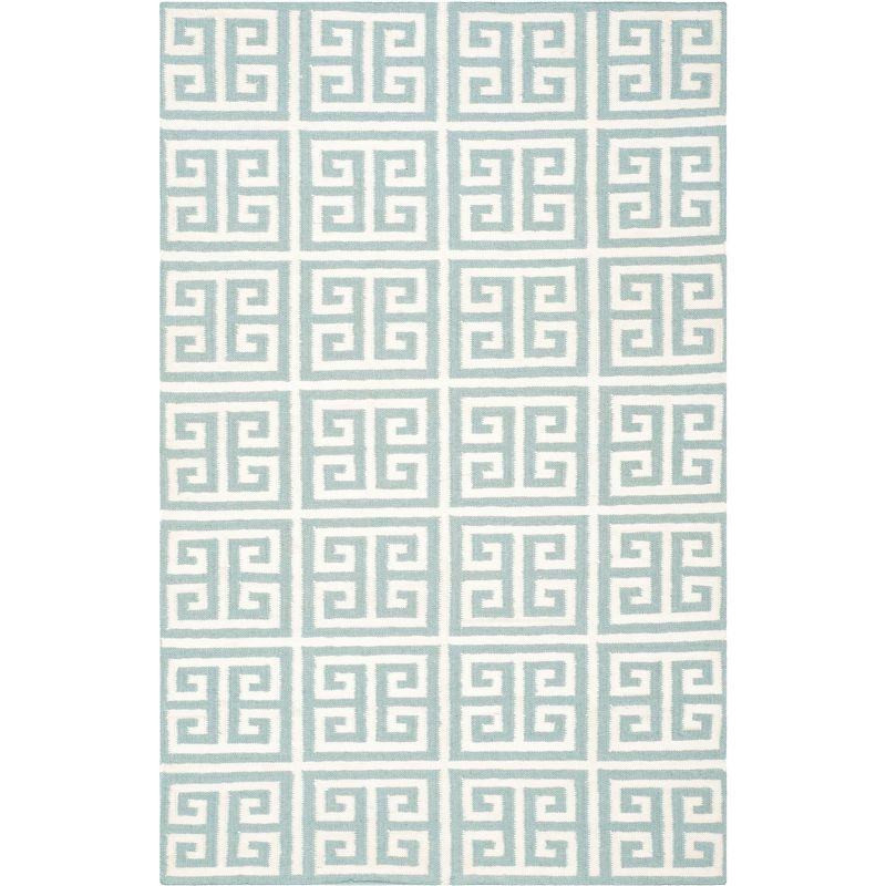 Blue and Ivory Geometric Handmade Wool Area Rug