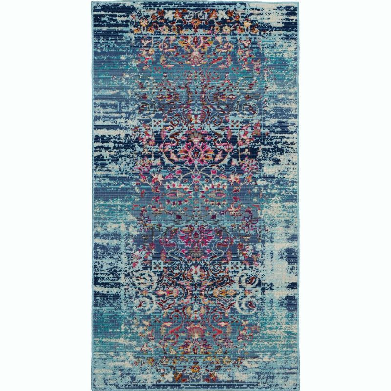 Vintage Kashan Blue Round Synthetic Area Rug - 24 in