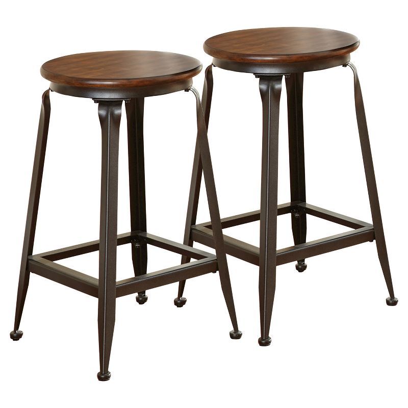 Set of 2 Industrial Birch & Metal 24" Brown Counter Stools