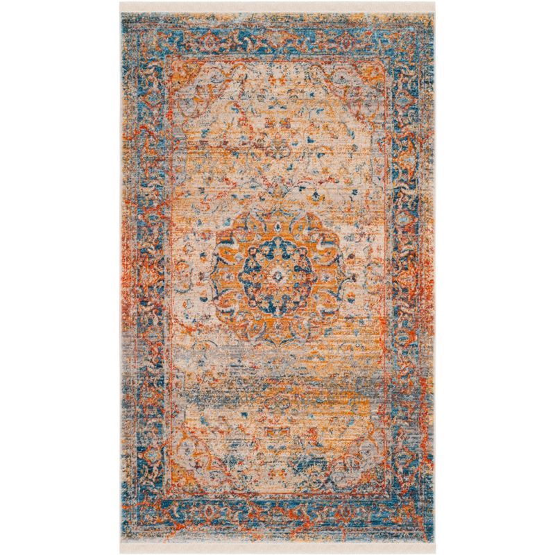 Vintage Blue and Multicolor Floral Motif Area Rug