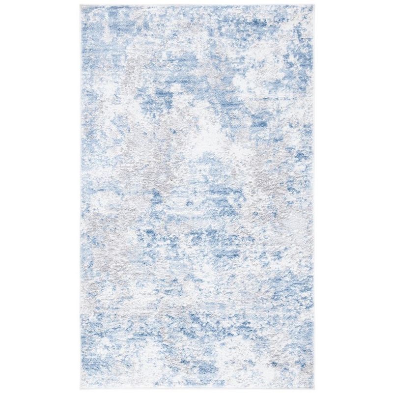 Grey and Blue Abstract 4' x 6' Stain-Resistant Synthetic Area Rug