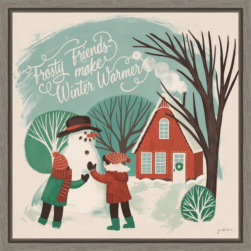 Winter Bliss Snowman Canvas Print with Greywash Frame