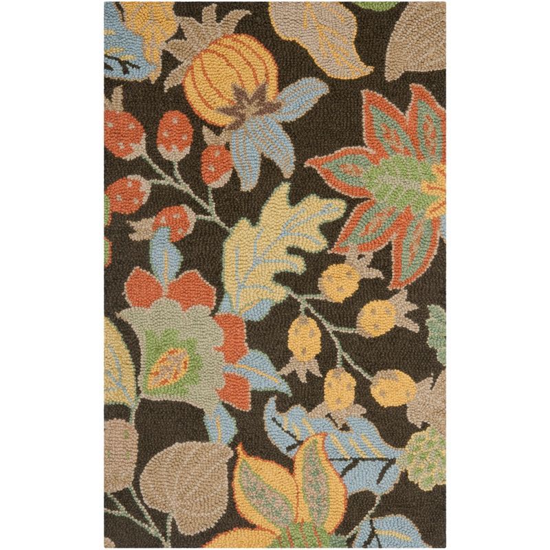 Elegant Blossom Black Floral Hand-Tufted Wool Square Accent Rug