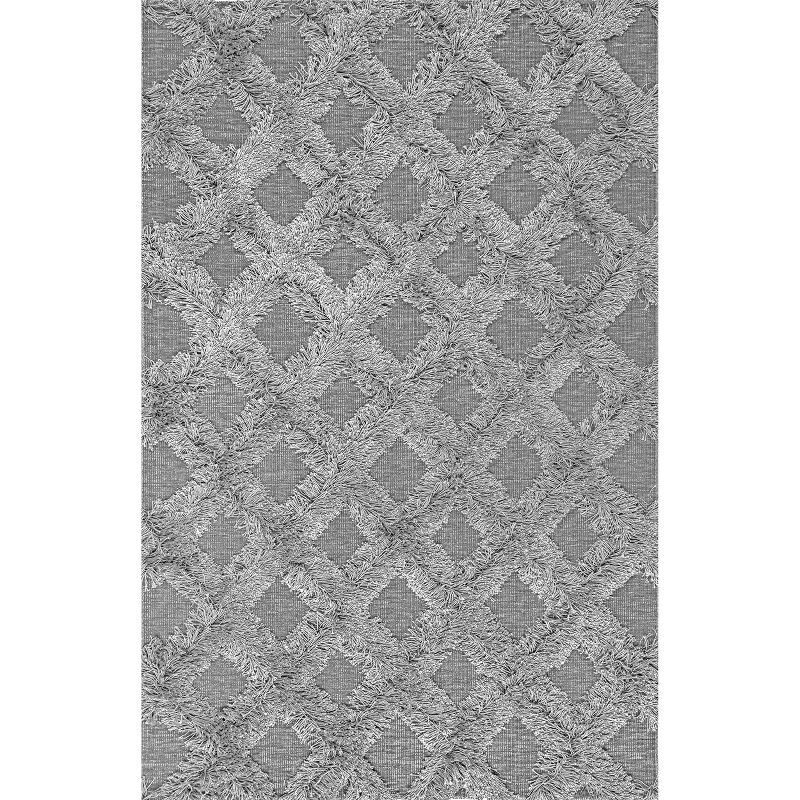 Silver Diamond Trellis Shag Synthetic Area Rug