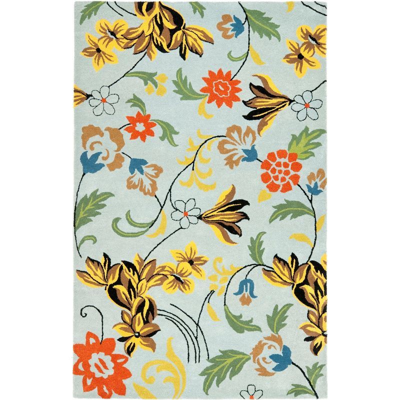Handmade Tufted Blue and Multicolor Wool Area Rug