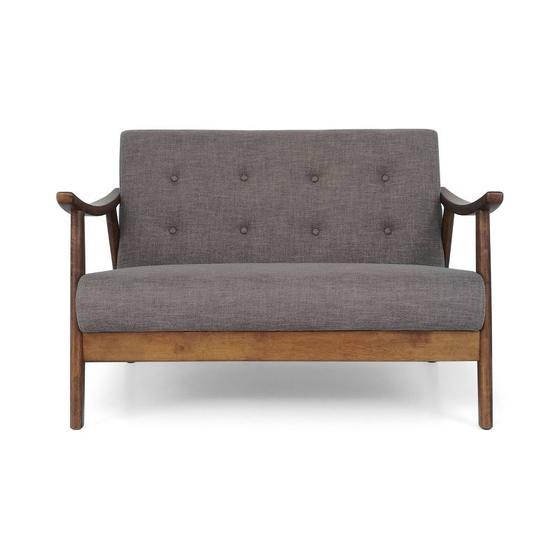 Dark Gray Tufted Mid-Century Modern Settee with Wood Frame