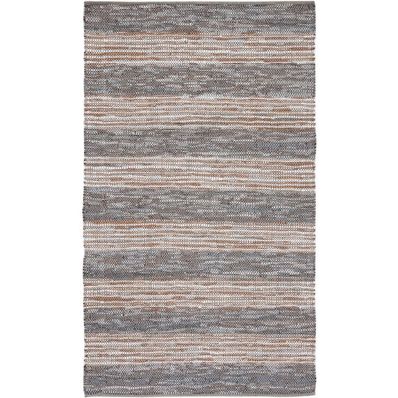 Gray and Natural Handmade Cowhide Flat Woven Area Rug, 5' x 8'