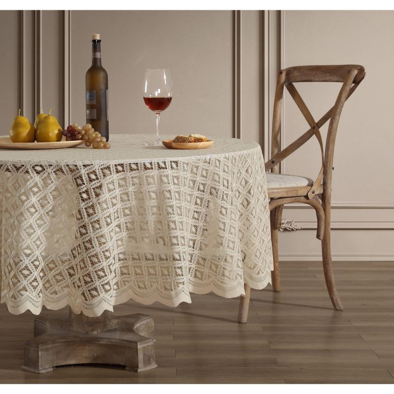 Elegant Taupe Lace Fabric Round Tablecloth, 70-inch