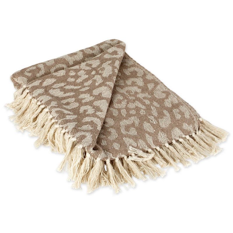 Beige and White Cotton Leopard Print Throw Blanket