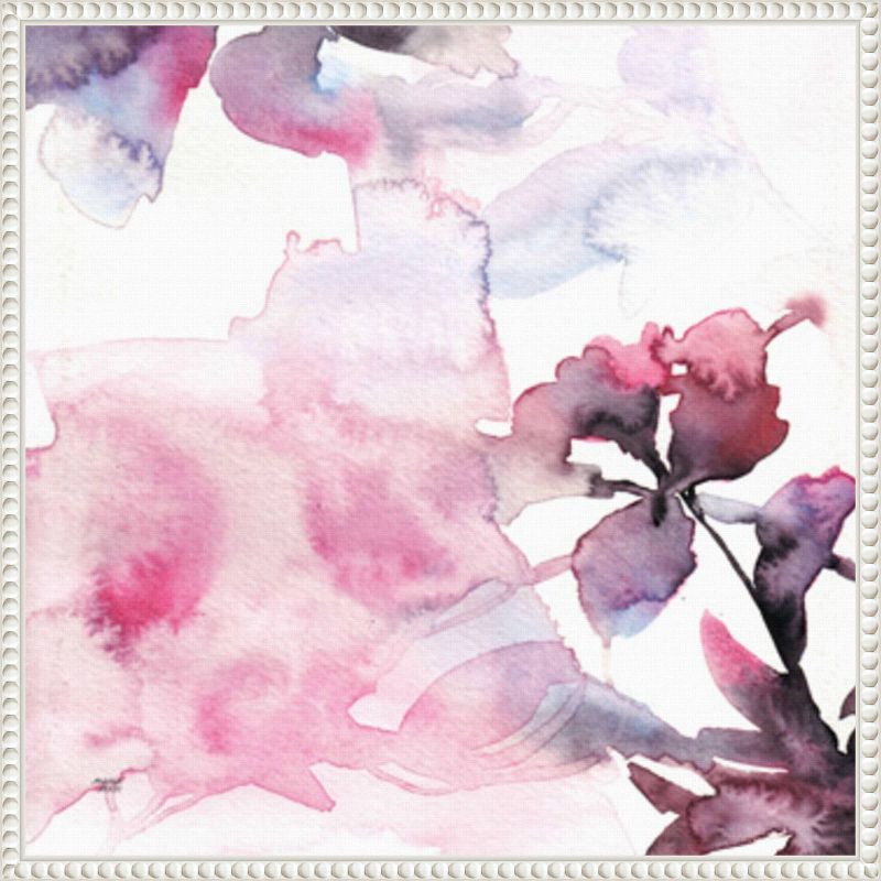 Watercolor Floral Pink Purple Abstract Canvas with White Frame