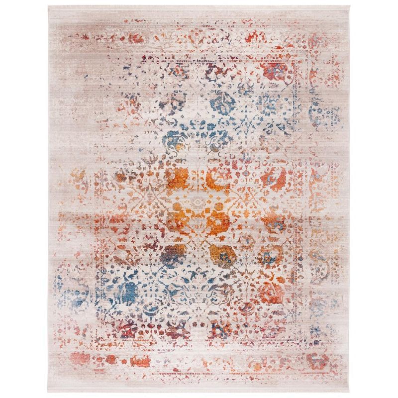 Light Grey and Multi Floral Motif Synthetic Area Rug 9' x 12'