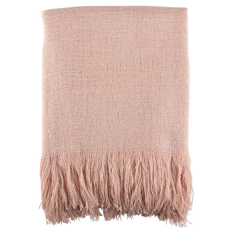 Blush Dusty Pink Cotton Woven Reversible Throw with Fringe