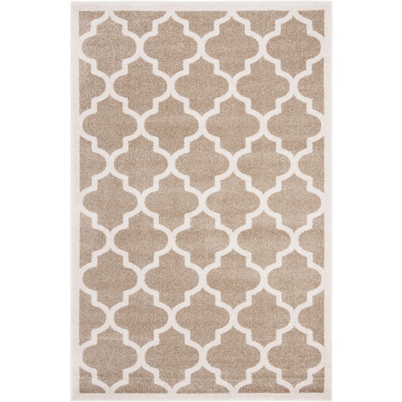 Wheat and Beige Geometric Synthetic Area Rug, 5'3" x 8'