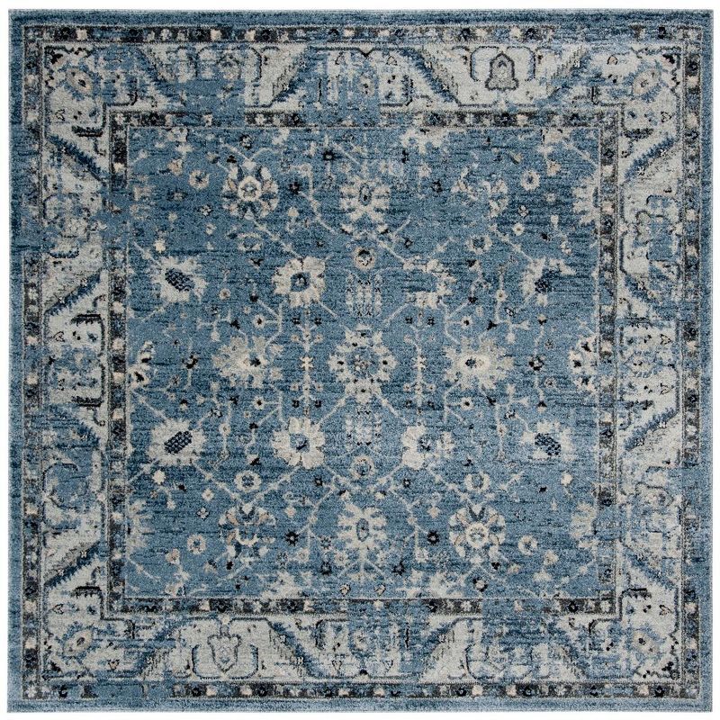 Charleston Vintage-Inspired Navy & Light Grey 6'7" Square Area Rug