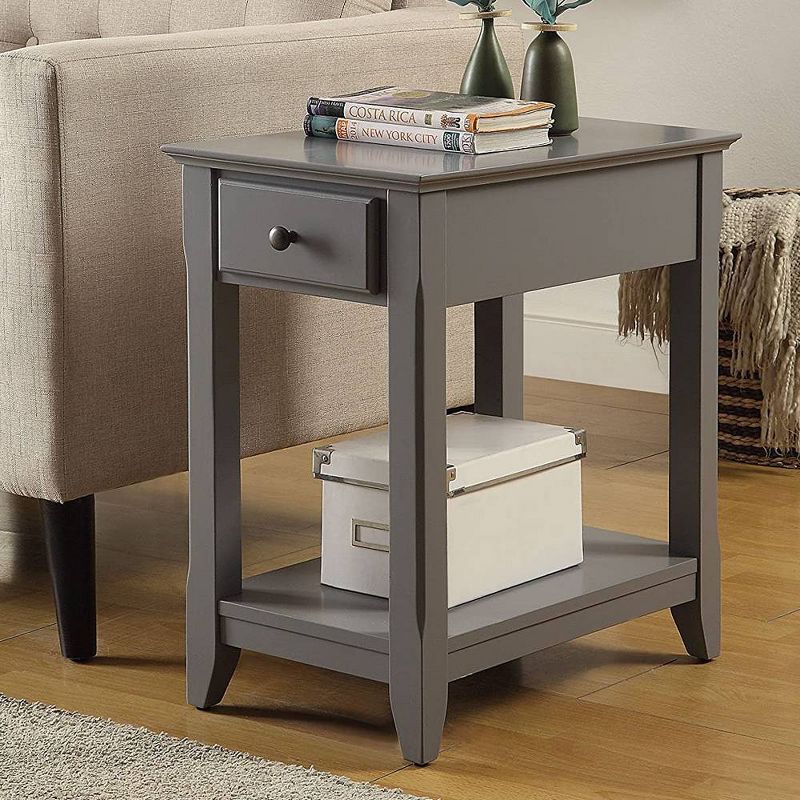 Gray Wooden Rectangular Side Table with Storage