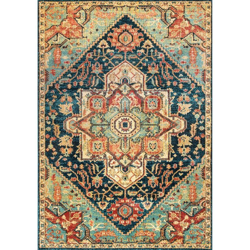 Tabetha Green and Multicolor Synthetic Medallion Area Rug 5' x 7'