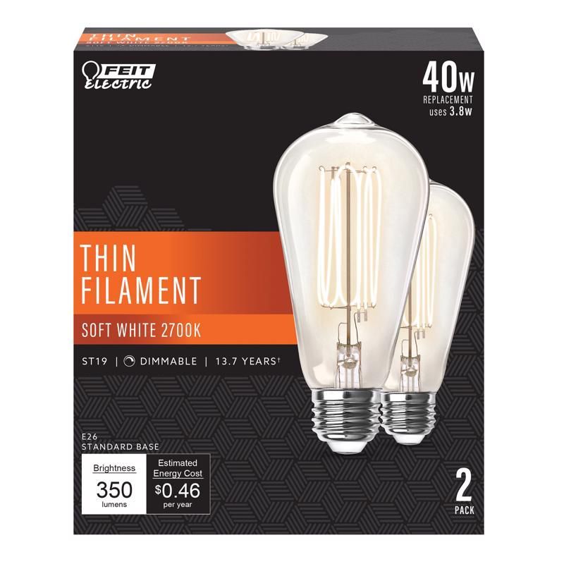 Feit Electric 40W Equivalent Clear Glass ST19 Dimmable LED Bulb 2-Pack