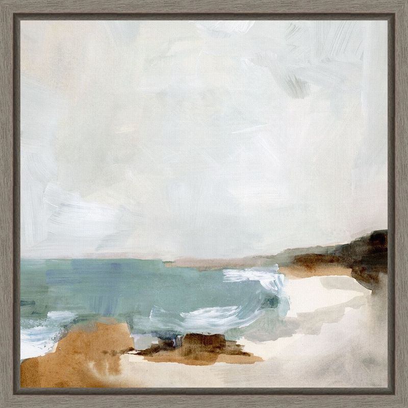 16'' Square Teal and Sepia Canvas Beach Landscape Print