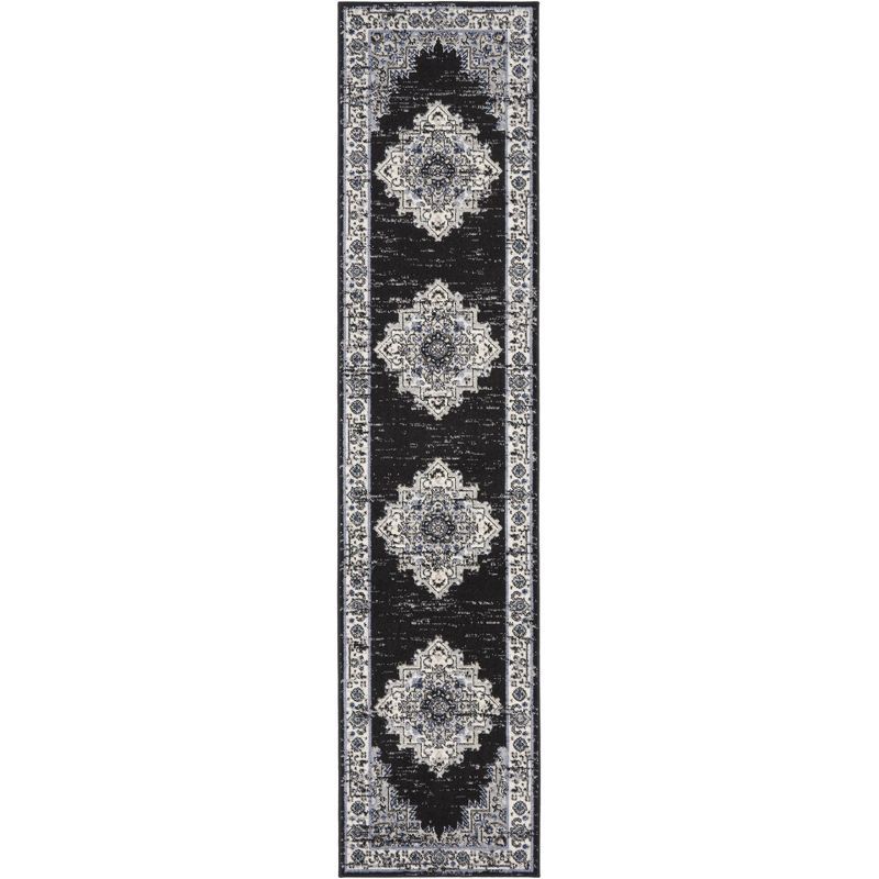 Black Ivory Floral Synthetic Non-slip Runner Rug