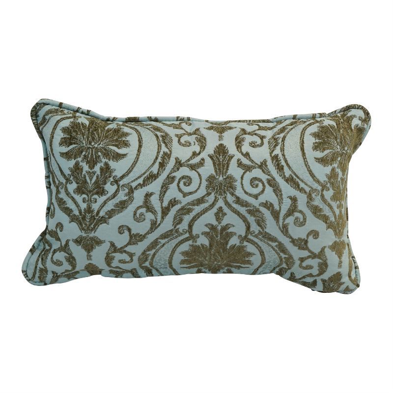 Blue Damask Chenille Rectangular Throw Pillow with Insert