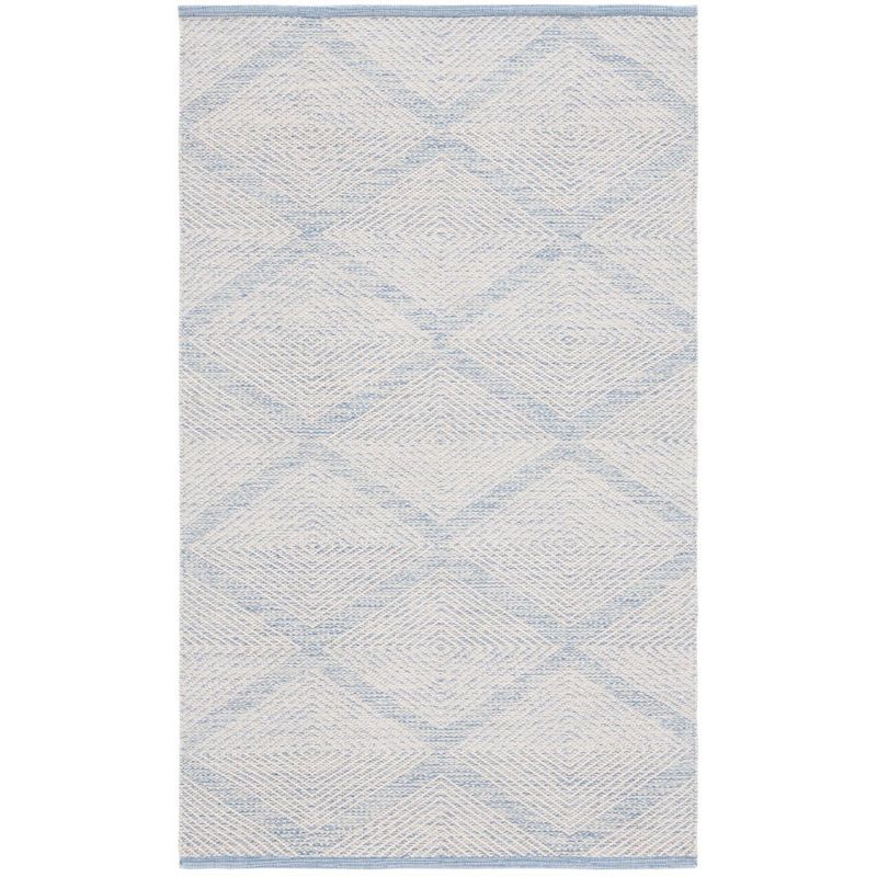 Light Blue Handwoven Cotton and Wool 10' x 14' Area Rug