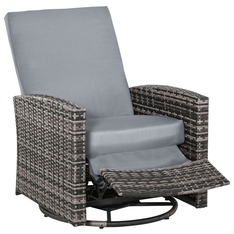 Gray Wicker Swivel Recliner Chair with Cushions