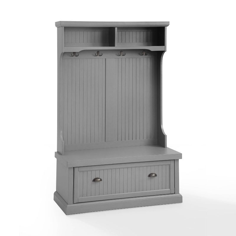 Distressed Gray Coastal Hall Tree with Storage and Hooks