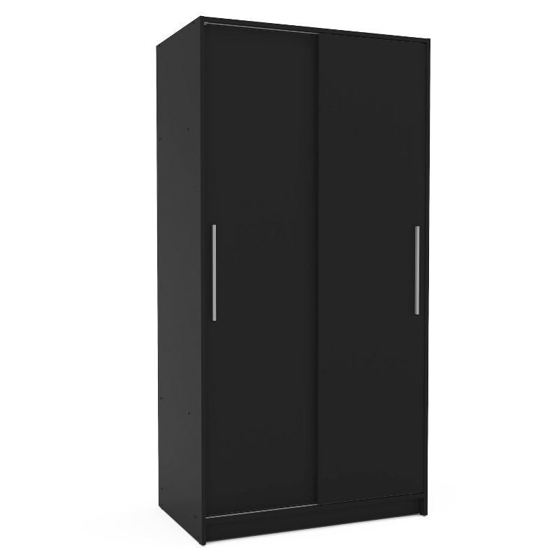 Black Modern Melamine Wardrobe with Sliding Doors and Mirror