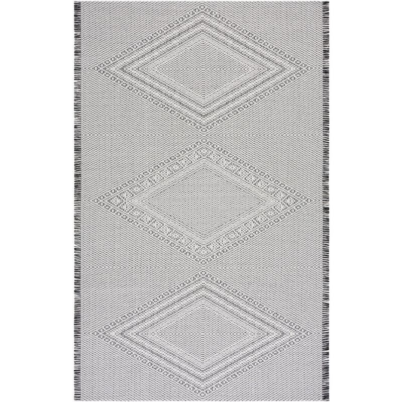 Augustine Black and Ivory Flat Woven Synthetic Area Rug 5' x 7'