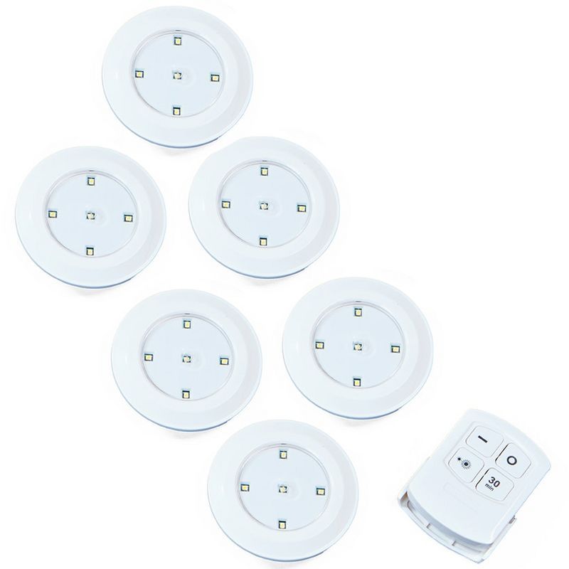 Wireless LED Under Cabinet Puck Lights with Remote - 6 Pieces