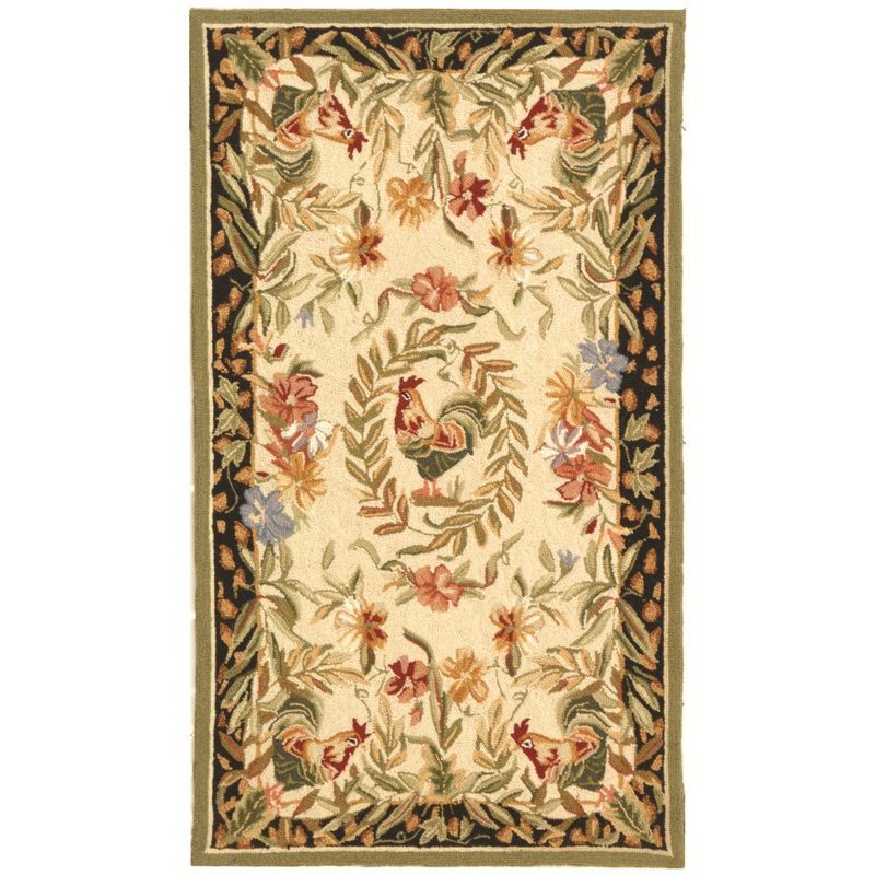 Hand-Knotted Chelsea Floral Black and Ivory Wool Area Rug - 3'9" x 5'9"